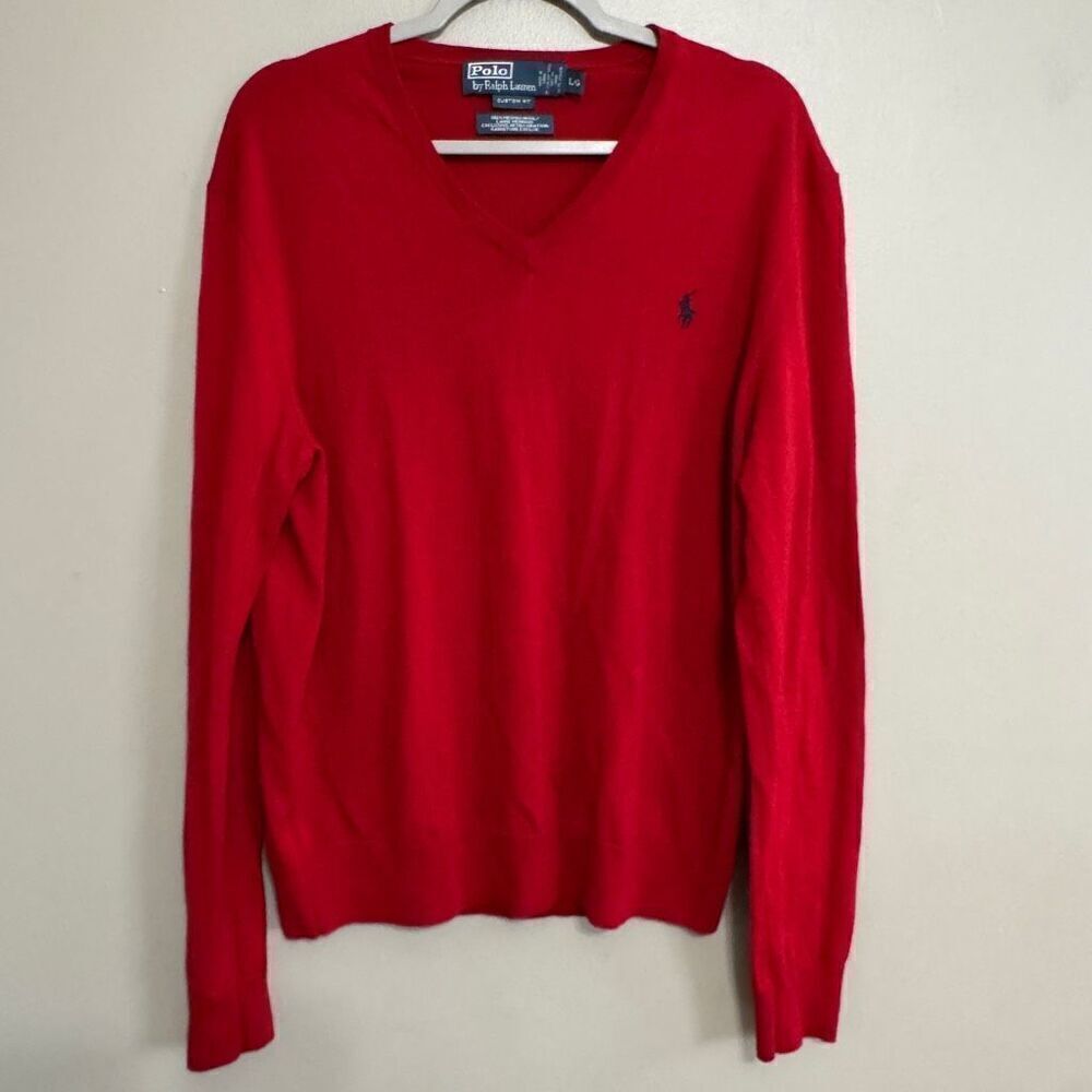 Polo Ralph Lauren red 100% merino wool v neck sweater size large